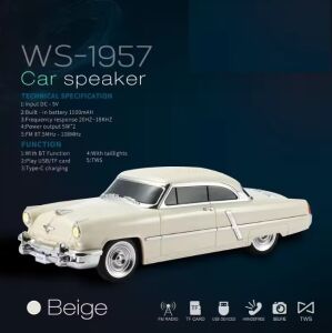 Rose WS-1957 Araba Görünümlü Taşınabilir Şarjlı Bluetooth Hoparlör - Bej