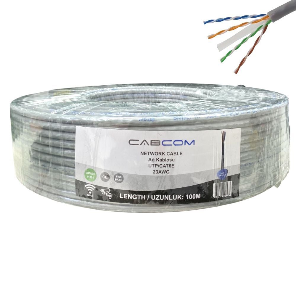 Cabcom CAT6 23AWG 100Mt UTP-LZSH Network Kablosu - Gri
