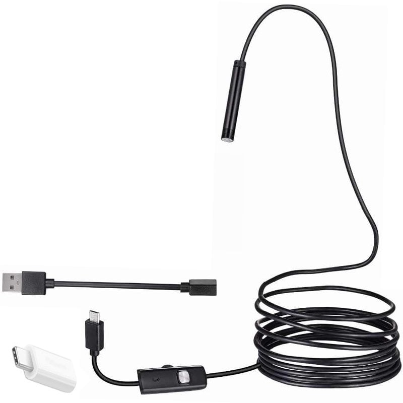 Powermaster 3in1 Micro Usb+Type C+Pc 7 Mm Işıklı 5 Metre Endeskop Yılan Kamera