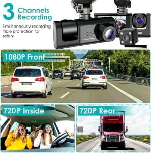 Wolfstar MR-15 3 Kameralı Led Ekranlı Gece Görüşlü G-Sensör Araç İçi ve Arka Kamera