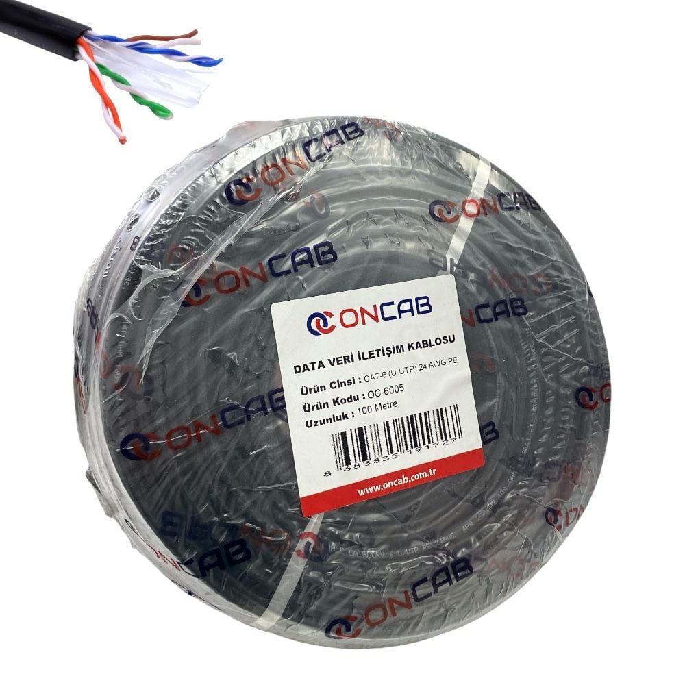 ONCAB CAT6 U-UTP 24AWG (CCA/PE) Kablo 100mt Siyah