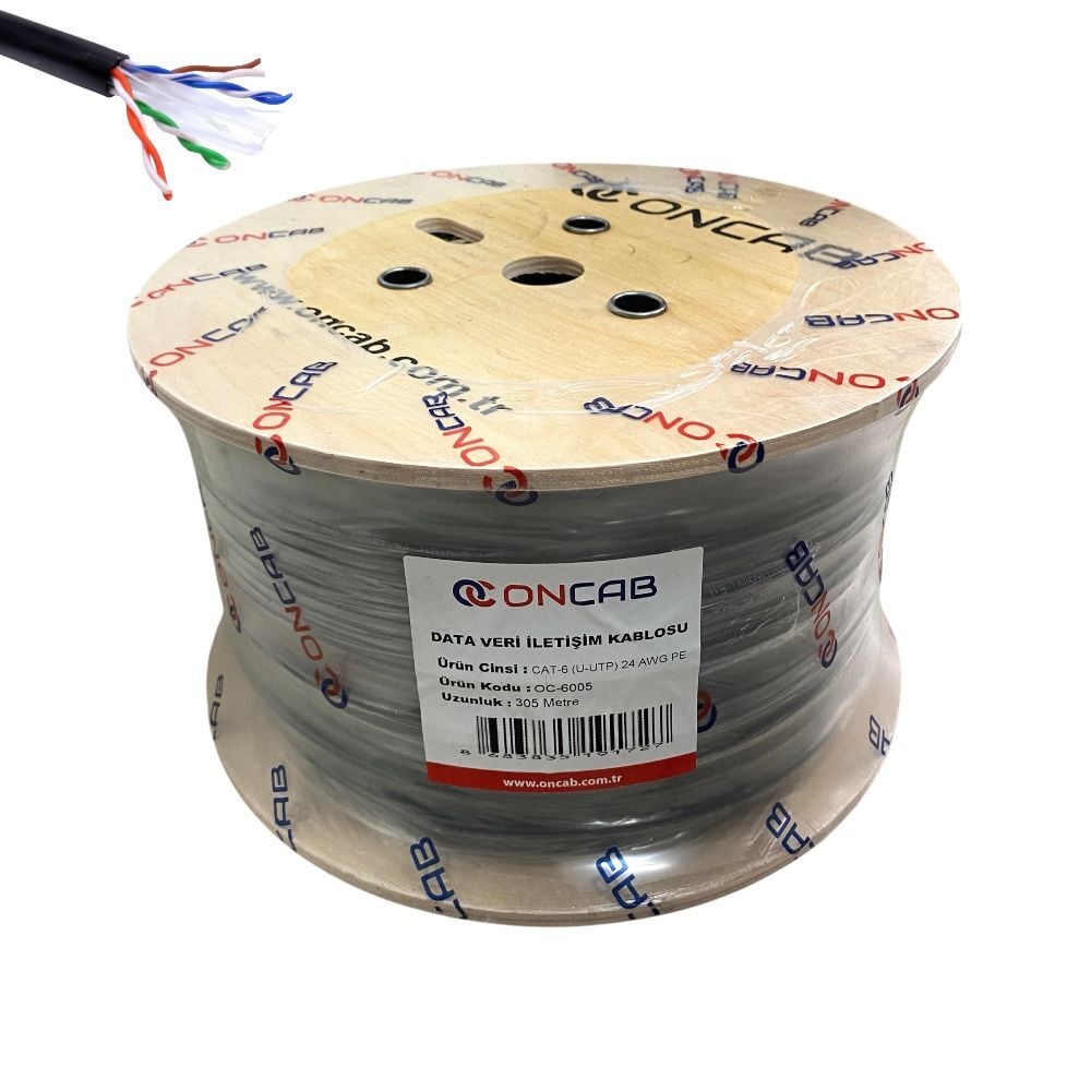 ONCAB CAT6 U-UTP 24AWG (CCA/PE) Kablo 305mt Dış Ortam Siyah