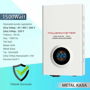 Powermaster Slim-1500 Otomatik Voltaj Regülatörü 1500VA Kombi Regülatörü
