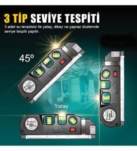 Proskit PD-161-C 4'ü 1 Arada Çok Amaçlı Su Terazili Lazer Seviye Ölçer
