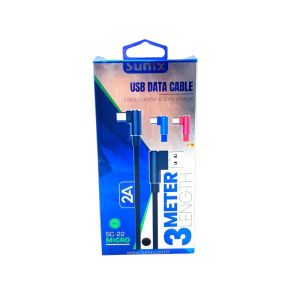 Sunix Siyah L Tipi 3 Metre 2 Amper Micro USB Şarj Data Kablosu