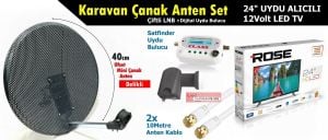 Antenci 40cm Delikli Karavan Çanak Anten Seti Çiftli LNB +24'' Uydu Alıcılı LED TV