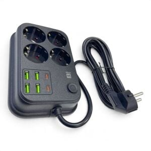 hi-link 4 Soketli 2xType-C +4xUSB Girişli 5 Metre Kablolu Akım Korumalı Priz