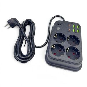 hi-link 4 Soketli 2xType-C +4xUSB Girişli 5 Metre Kablolu Akım Korumalı Priz