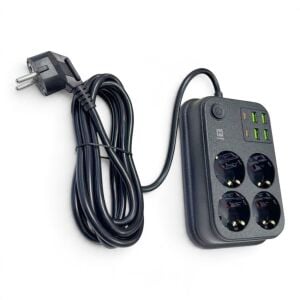 hi-link 4 Soketli 2xType-C +4xUSB Girişli 5 Metre Kablolu Akım Korumalı Priz