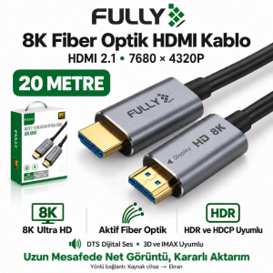 FULLY 8K 2.1V Fiber Optik HDMI Kablo - 20Metre 7680x4320P