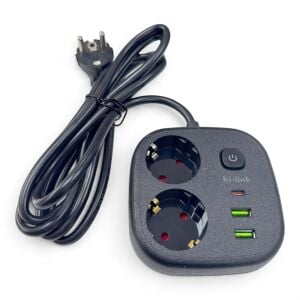 hi-link 2xSoketli 1xTypeC+2xUSB Girişli 2Metre Termal Akım Korumalı Grup Priz Siyah