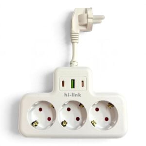 hi-link 3 Soketli 2xTypeC+1xUSB Girişli Termal Akım Korumalı Priz - Beyaz