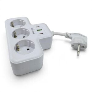 hi-link 3 Soketli 2xTypeC+1xUSB Girişli Termal Akım Korumalı Priz - Beyaz