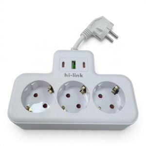 hi-link 3 Soketli 2xTypeC+1xUSB Girişli Termal Akım Korumalı Priz - Beyaz