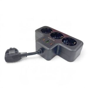 hi-link 3 Soketli 2xTypeC+1xUSB Girişli Termal Akım Korumalı Priz - Siyah