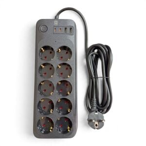 hi-link 10 Soketli 2xType-C +2xUSB Girişli 3 Metre Kablolu Akım Korumalı Grup Priz
