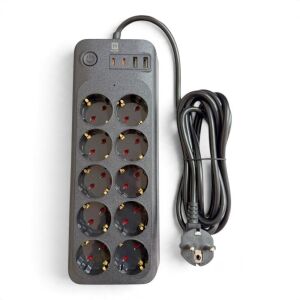 hi-link 10 Soketli 2xType-C +2xUSB Girişli 5 Metre Kablolu Akım Korumalı Grup Priz