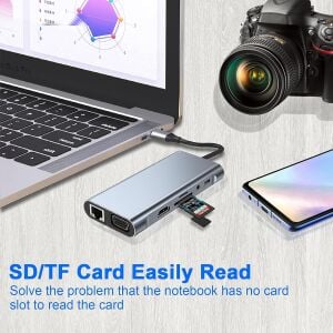 Taplin TK-122 11 in 1 Type-C Hub USB HDMI VGA LAN Çoklayıcı