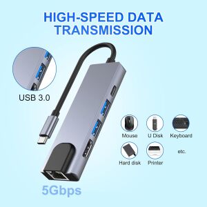 Taplin TK-126 5 in 1 Type-C Hub USB HDMI  LAN Çoklayıcı