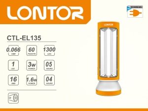Lontor CTL-EL135 2 Kademeli 1+16 Ledli Şarjlı Işıldak Fener