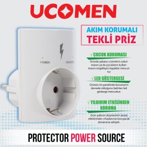 Ucomen PA-GEJ-01SD 16Amper Akım Korumalı Tekli Priz