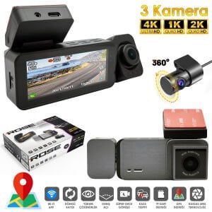 Rose MR-46 Wifi Araç İçi 3 Kamera GPS'li DVR Led Ekran Gece Renkli Sesli 4K+2K+1K