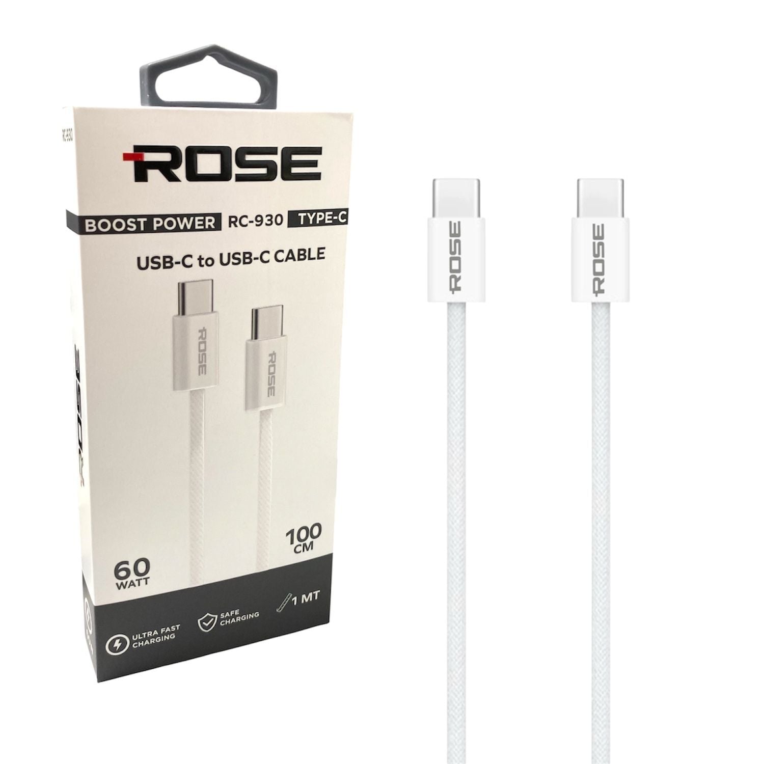 Rose RC-930 Type-C to Type-C 60Watt 1Metre Örgülü Şarj Kablosu