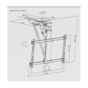 Electroon 32-75inch Kumandalı Motorlu Hareketli LCD/LED TV Tavan Askı Aparatı