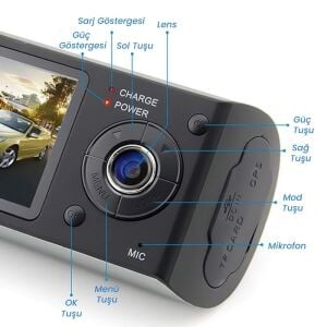 PowerMaster R300 GPS Destekli Çift Kameralı Araç İçi DashCam DVR Kamera Seti
