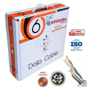 Ersan Kablo 23AWG Full Bakır CAT6 Kablo Gri 100Mt Yerli Üretim