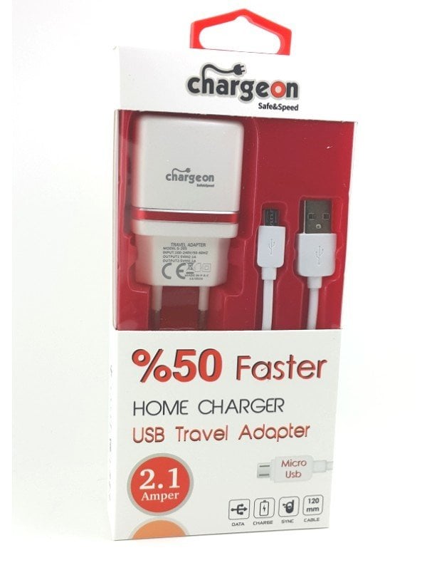 Chargeon 2xUSB Şarj Adaptörü 2.1A + Micro USB Kablo