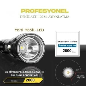 Powerdex PD-7900 Profesyonel 10Watt Su Geçirmez Dalış Feneri