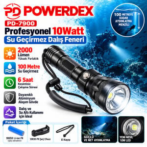 Powerdex PD-7900 Profesyonel 10Watt Su Geçirmez Dalış Feneri