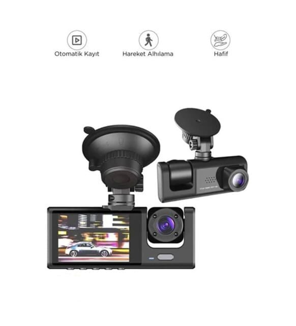 Rose MR-15 3 Kameralı Led Ekranlı Gece Görüşlü G-Sensör Araç İçi ve Arka Kamera