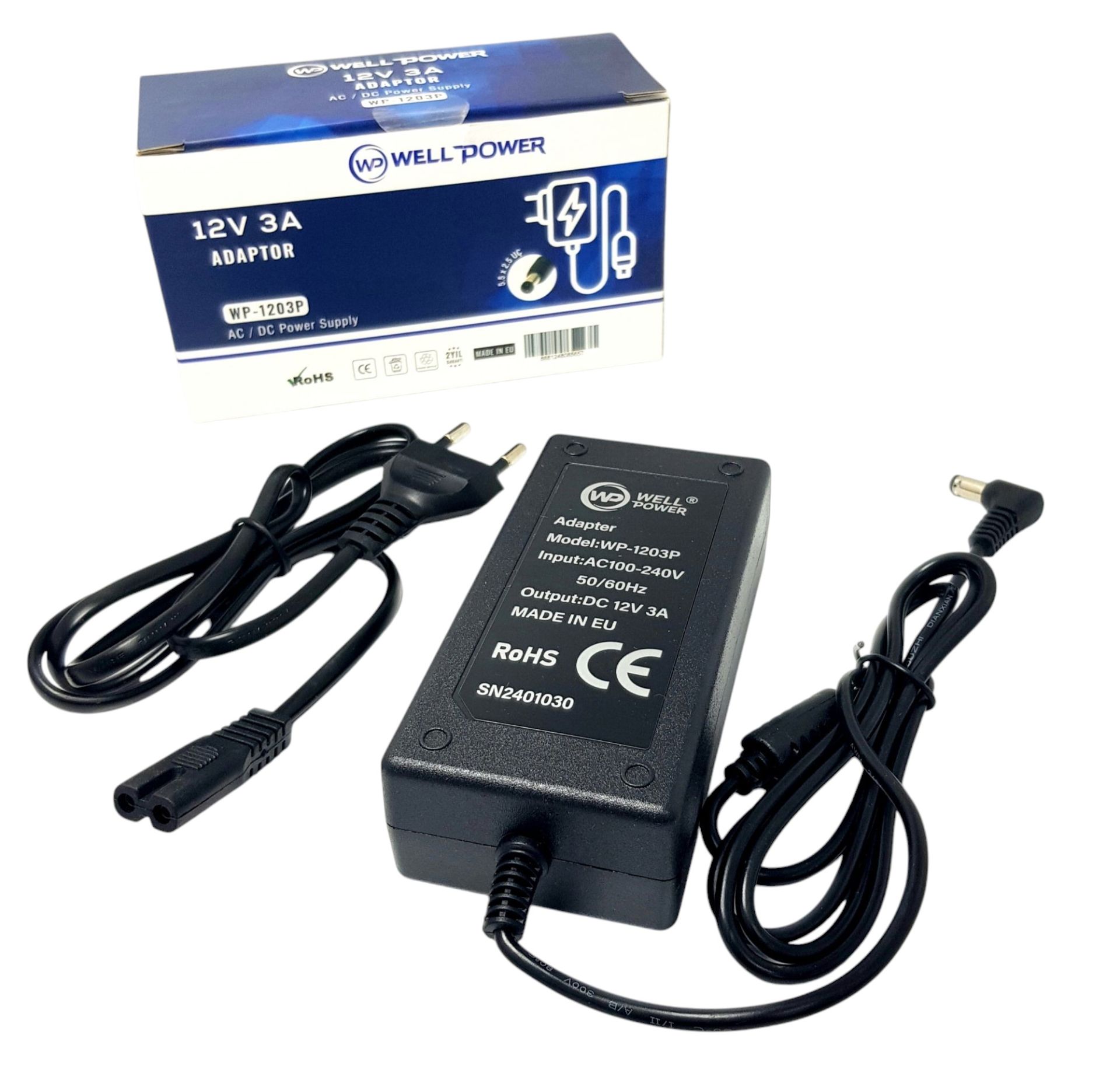 WellPower 12Volt 3Amper Plastik Kasa Adaptör 5.5x2.5mm Jak Fişli