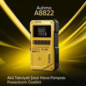 AUHMA A8822 4in1 Akıllı Akü Takviye Cihazı ve Hava Pompası - 10000mAh Powerbank & SOS Fener