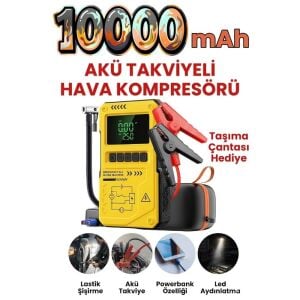 AUHMA A8822 4in1 Akıllı Akü Takviye Cihazı ve Hava Pompası - 10000mAh Powerbank & SOS Fener