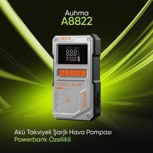 AUHMA A8822 4in1 Akıllı Akü Takviye Cihazı ve Hava Pompası - 10000mAh Powerbank & SOS Fener