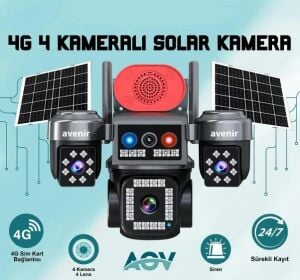 Avenir AV-S445 8MP 4 Kameralı Solar PTZ 4G Sim Kartlı Kamera