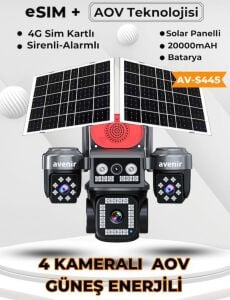 Avenir AV-S445 8MP 4 Kameralı Solar PTZ 4G Sim Kartlı Kamera