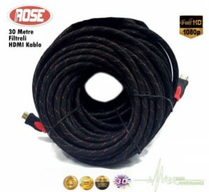 ROSE 30Metre HDMI Kablo Filtreli+Örgülü Full HD 1080p