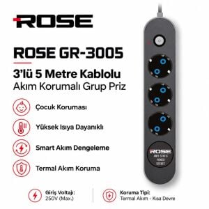 Rose GR-3005 3'lü 5Metre Kablolu Akım Korumalı Grup Priz
