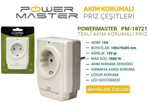 Powermaster PM-18721 Akım Korumalı Tekli Priz