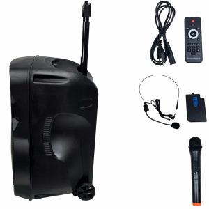 Electromaster ES-3845 15'' Portatif Taşınabilir Ses Sistemi 200Watt 1El Telsiz+1Yaka Telsiz