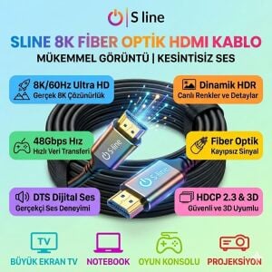 Sline 8K V2.1 Fiber Optik HDMI Kablo - 20Metre 7680x4320P