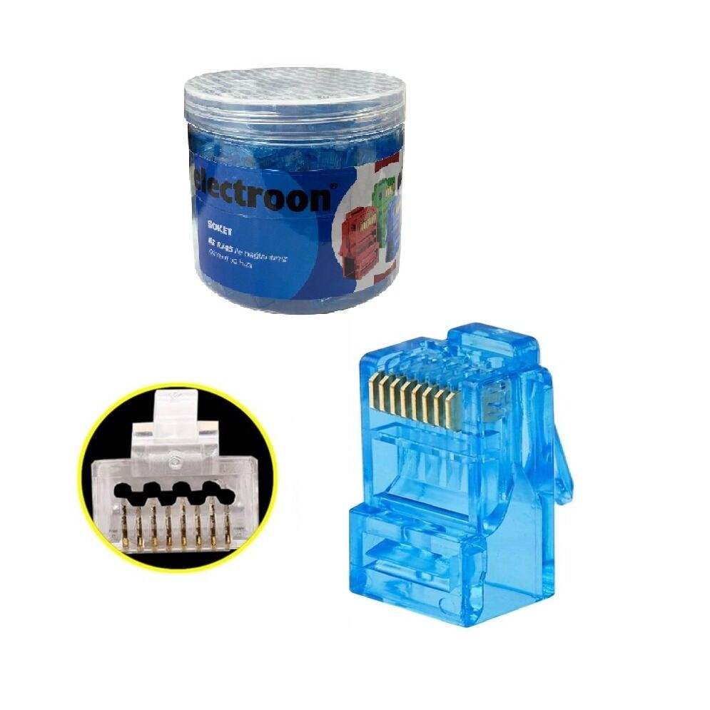 electroon Mavi CAT6 EZRJ45 Açık Uçlu Soket 8P/8C - 100Adet