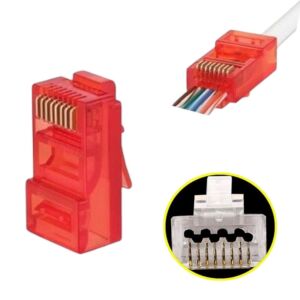 electroon Kırmızı CAT6 EZRJ45 Açık Uçlu Soket 8P/8C - 100Adet