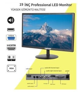 Avenir AV-M19A 19''inc 12Volt LED Monitör USB/HDMI/VGA Dahili Hoparlör + Kumandalı