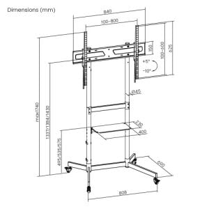 Vontech V1044VE 55-100'' Tekerlekli Ayaklı Lcd-Led TV Standı