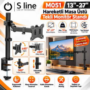 Sline M051 13-27inch Hareketli Masa Üstü Tekli Monitör Standı